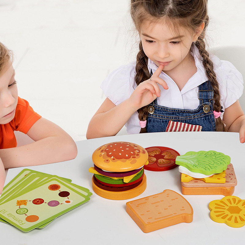 Kids Toys Kitchen - Yeni Ahşap Hamburg Sandviç İstifleme Oyuncakları