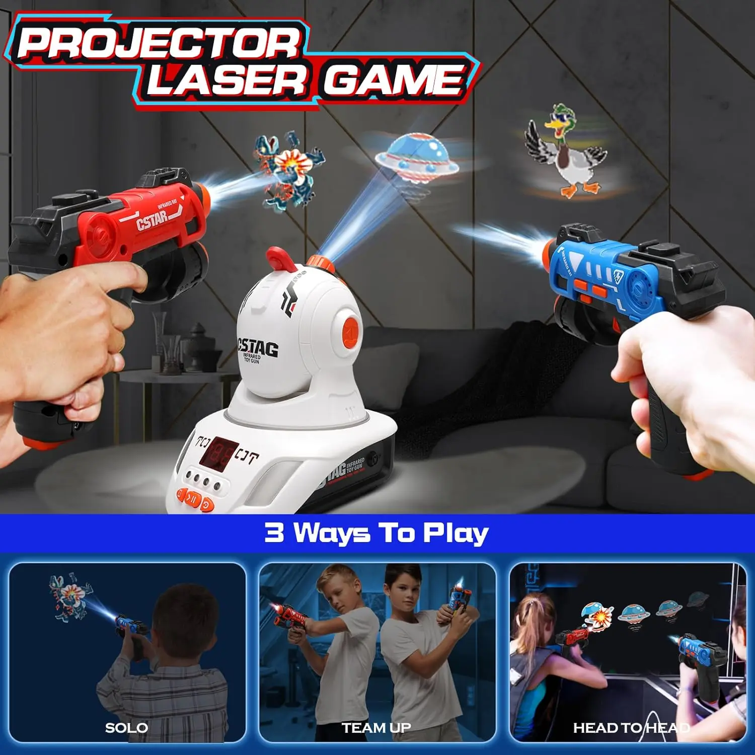 Laser Tag Set Kids - Lazer Etiketli Silah Seti, Projektörlü Hedef,