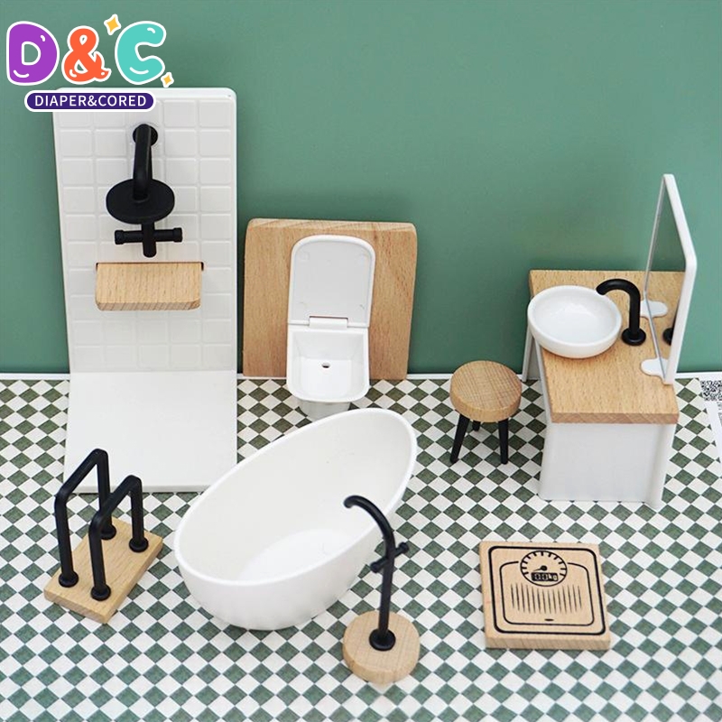 Dollhouse Furniture Set - 1:6/1:12 Evcilik Minyatür Banyo Seti Duş